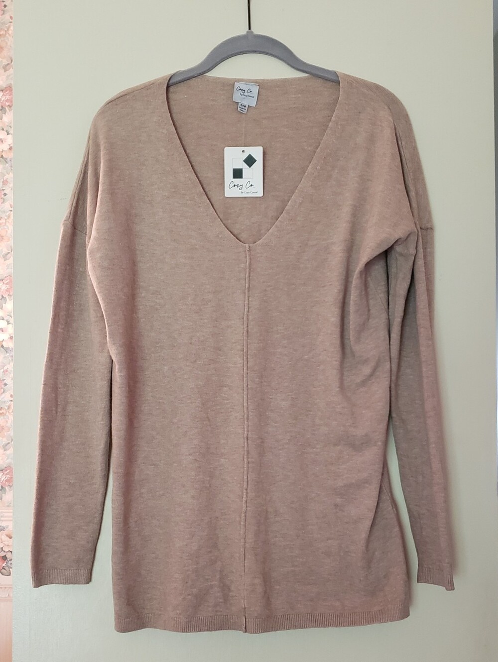 Latte V-Neck Lightweight Soft Knit Sweater